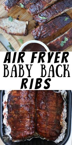 air fryer baby back ribs with bbq sauce in the middle and on top