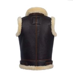 Men's Shearling Leather Vest In Dark Brown Outer Shell: Real Leather Leather Type: Sheepskin Leather Finish: Semi-aniline Inner Shell: Faux Shearling Closure Style: Zipper Collar Style: V-Neck Inside Pockets: One Outside Pockets: One Side Patch Pockets Color: Dark Brown Luxury Leather Coat For Cold Weather, Shearling Aviator Fur Coat With Faux Fur Lining, Aviator Shearling Fur Coat With Faux Fur Lining, Luxury Leather Fur Coat With Padded Collar, Brown Aviator Fur Coat With Faux Fur Lining, Luxury Sheepskin Leather Jacket With Faux Fur Lining, Brown Sheepskin Fur Coat With Padded Collar, Brown Sheepskin Leather Jacket With Faux Fur Lining, Brown Leather Fur Coat With Faux Fur Lining