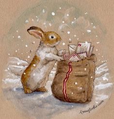 Pretty Paintings, Christmas Illustration, Create Art, Creating Art, Rabbits, Animal Art, Vintage Art, Art Ideas, Acrylic Painting