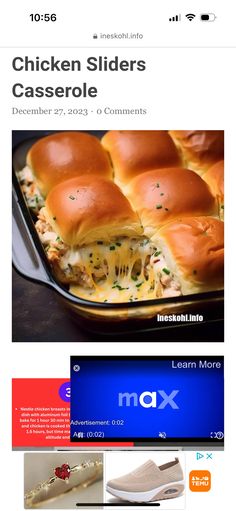 an image of some food in a pan on the web page, with other images and text below it