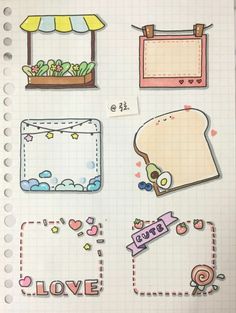 an open notebook with some stickers on the pages and various things in it, including bread