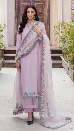 Lavender Colour Suit Design, Lavender Colour Suits For Women, Lavender Punjabi Suit, Lavender Suits For Women Indian, Lavender Colour Suit, Lavender Colour Dress, Silk Embroidery Suits, Lavender Kurti, Lavender Color Dress