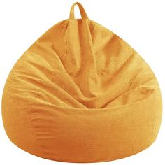 an orange bean bag chair sitting on top of a white floor