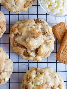 cookies and marshmallows on a cooling rack