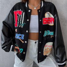 * Brand New* Still In Packaging Never Worn Size Small Y2k Outfits Men, Rose Jacket, Varsity Jacket Women, Women Jackets, Looks Street Style, Y2k Outfits, Leather Sleeve, Really Cute Outfits, Teenage Fashion Outfits