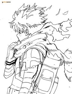 a drawing of an anime character with his hair blowing in the wind and wearing a backpack