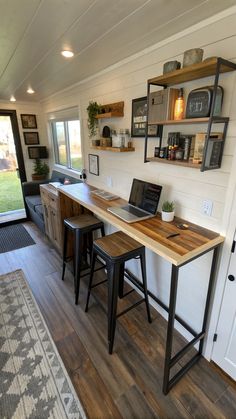 tiny home desk ideas Hidden Desk, Desk Inspiration, Home Desk, Bar Top, Multi Tasking, Compact Design, Dining Area, Tiny House, Work Space