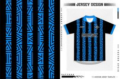 the jersey design is blue and black