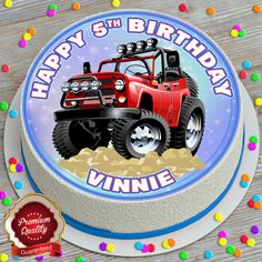 a birthday cake with a red truck on it