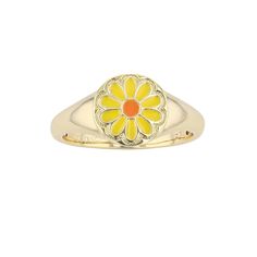 Accent your spring style with this yellow enamel flower ring. Click on this JEWELRY & WATCHES GUIDE to learn about fit, styles, materials and more! Accent your spring style with this yellow enamel flower ring. Click on this JEWELRY & WATCHES GUIDE to learn about fit, styles, materials and more! FEATURES Width: 9.9 mm Shank style: solitaire Band fit: comfort fit Metal: brass Plating: 14k gold Finish: polished Packaging: velvety pouch Size: 8. Color: Gold Tone. Gender: female. Age Group: adult. Solitaire Bands, Enamel Flower, Spring Style, Flower Ring, Womens Jewelry Rings, Rings Statement, Gold Finish, Fashion Rings, Statement Rings