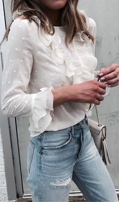 White Ruffled Lace Top Mode Kimono, Party Blouse, White Shirt Blouse, Bell Sleeve Blouse, Kimono Cardigan, Women Sleeve, Casual Lace, Casual Blouse, Lace Sleeves