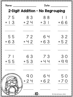 two digit addition no regroup worksheet for students to practice numbers and counting