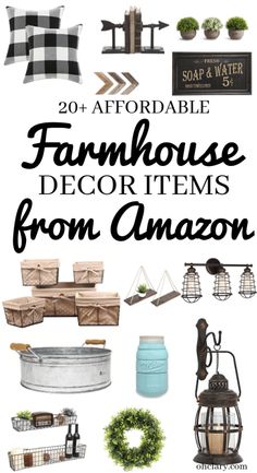 farmhouse decor items from amazon with text overlay