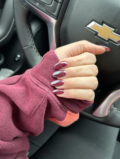 Burgundy chrome nails , cherry chrome Maroon Crome Nails, Red Donut Glaze Nails, Wine Nails Chrome, Burgundy With Chrome Nails, Red Brown Chrome Nails, Fall Red Chrome Nails, Fall Nails 2024 Chrome, Dark Red With Chrome Nails, Fushia Chrome Nails