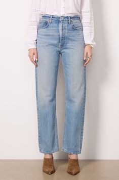 Crafted in non-stretch, sustainable denim, the 90s Pinch Waist from AGOLDE features a high-rise waist and a classic straight-leg silhouette with a full-length inseam. You'll love it paired with blouses, tees, jackets, and more. | AGOLDE Women's 90s Pinch Waist Jeans, Size 28, Blue Agolde 90s Pinch Waist, Inside Out Style, Sustainable Denim, Agolde Jeans, Fashion 101, Denim Branding, Waist Jeans, Fall Shopping, Tee Dress