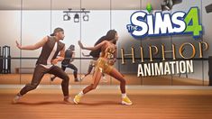 two people are dancing in front of a sign that says, the sims 4 hiphop animation