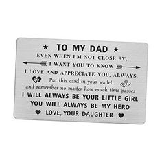 a metal plaque that says to my dad