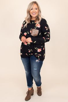 fb-feed Cozy Long Sleeve Sweater With Floral Print, Casual Floral Print Sweater For Fall, Black Long Sleeve Sweater With Floral Print, Floral Print Loungewear Tops For Fall, Floral Print Tops For Fall Loungewear, Easy Chic, Sweater Black, Favorite Jeans, Need This