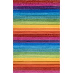 a multicolored rug with vertical stripes on the bottom, and one diagonal stripe at the top