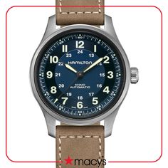 in stock Hamilton Khaki Field, Brown Leather Strap Watch, Leather Strap Watch, Brown Leather Strap, Blue Water, Jaeger Watch, Leather Straps, Brown Leather, Jewelry Watches