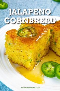 there is a piece of cornbread with jalapenos on the side