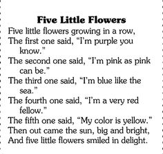 a poem written in black and white with the words five little flowers