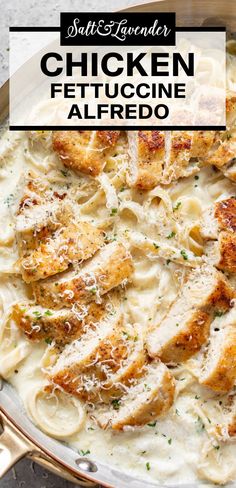 a skillet with pasta and text overlay that reads chicken fettuccine alfredo Best Chicken Fettuccine Alfredo, Chicken Fettuccine Alfredo Recipe, Easy Chicken Fettuccine Alfredo, Recipes Using Pasta, Chicken Alfredo Fettuccine Recipe, Fettuccine Alfredo Recipe, Resep Pasta, Chicken Fettuccine Alfredo