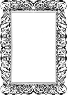 a black and white drawing of a square frame with swirly designs on the edges