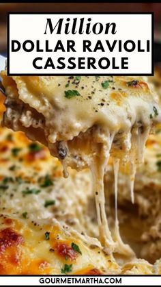 This Million Dollar Ravioli Casserole is the ultimate comfort food, loaded with creamy layers of cheese, savory marinara, and delicious stuffed ravioli baked to perfection. Ideal for busy weeknights or a cozy family dinner, this dish brings restaurant-quality flavor straight to your kitchen. Save this recipe for an easy dinner #MillionDollarRavioli #RavioliCasserole #EasyDinnerRecipe #ComfortFood #CheesyCasserole #FamilyDinner #WeeknightMeals #BakedRavioli #ItalianCasserole #PastaBake Perfect Million Dollar Ravioli Casserole, Italian Dish For Potluck, Million Dollar Ravioli Casserole, Italian Potluck Ideas, Frozen Ravioli Bake, Frozen Ravioli Recipes, Million Dollar Casserole, Ravioli Dinner Ideas, Million Dollar Ravioli