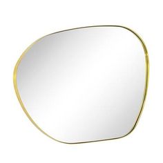 an oval mirror with gold frame on a white background, it is isolated from the side