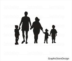 an image of a family walking with their child silhouetted on a white background,