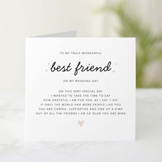 a white card with the words best friend on it and a pink heart at the bottom