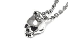 Heart Shaped Eyes Skull Pendant Necklace in Pewter Silver Stainless Steel Jewelry With Skull Print, Nickel-free Stainless Steel Skull Necklace, Skull Pendant Necklace, Skull Pendant, The Skull, Chain Lengths, Chain Length, Pendant Necklaces, Sweden