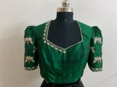 Hand embroidered ready made saree blouse / crop top/stitched saree blouse usa / saree blouse/modern blouse/zardosi blouse/green saree blouse/ pure silk blouse/ maggam work blouse        It is very true that a perfect blouse is the one which makes your saree look stand out !! If you find one of such a style that you have been wanting to have then dont let it go !! we carry such unique trending blouses that instantly add a stylish look to any saree !!     Well..!! we understand that you may not ge Green Aari Work Blouse, Green Silk Blouse Designs, Zardosi Blouse, Embroidery Blouse Saree, Hand Embroidery Blouse, Green Blouse Designs, Ready Made Blouse, Modern Blouse, Maggam Blouse