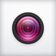 an image of a camera that is in the middle of a square shape with pink and purple colors