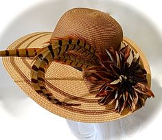 Caramel & Brown Striped Fall Hat Pheasant by Marcellefinery Kentucky Derby Fashion, Hat Tea Party, Derby Fashion, Fall Hat, Pheasant Feather, Grass Valley, Womens Hat, Pheasant Feathers, Fall Hats