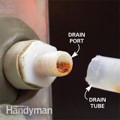 a close up of a pipe with different parts labeled in the words drain port, drain tube and drain port