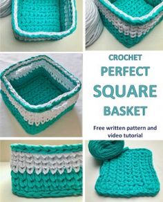 crochet perfect square basket free pattern and video instructions