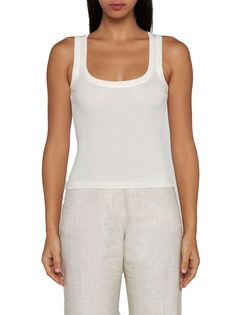 White, cotton, ribbed knit, logo patch on the back, square neck, sleeveless, straight hem.Gender: WOMENMaterial: COTTON 100%Color: WHITEMade in: PTProduct ID: 241JS1582032100*Import tax/duty will be calculated at checkout (If applicable) Jacquemus Top, Knit Logo, Square Neck, White Cotton, Patch Logo, Ribbed Knit, Grain, Square, Knitting