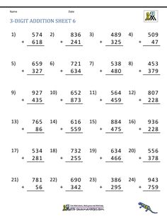 worksheet for addition sheets to help students learn how to add and sub the numbers