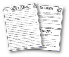 two printable children's survey cards with the words, poem and pictures on them