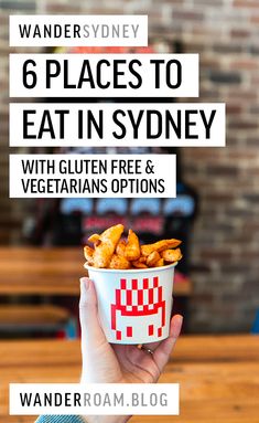 a person holding up a bowl of food with the words, 6 places to eat in sydney