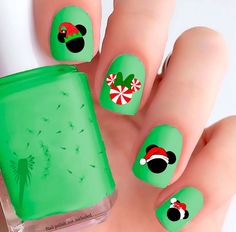 Disney Christmas Nails Design, Pixar Nails, Christmas Nail Decals, Vinyl Nail Decals, Nail Clear, Minnie Mouse Nails