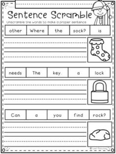 sentence scramble worksheet with pictures and words