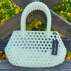 New Christian Lacroix Faux Pearl Woven Purse, Dual Handles, Iridescent Pearl Design, Soft White/Pearl Color, Removable Satin-Like Liner Beautiful Pearl Woven Design, Night Out, Date Night Linen Handbags, Woven Purse, White Teddy Bear, Iridescent Pearl, Belt Purse, Pearl Design, Cream Style, Woven Design, Christian Lacroix