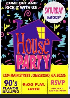 a house party flyer with confetti and sprinkles