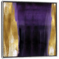 an abstract painting with gold and purple colors