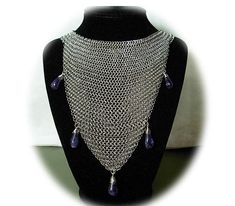 Mesh Necklace, Bib Necklaces, Chain Mail, Oct 31, Amethyst Gemstone, Black Onyx, Onyx, Statement Necklace, Amethyst