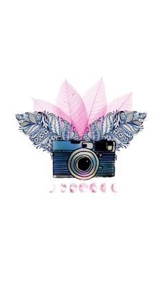 a camera with pink flowers and leaves on it