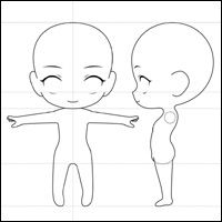 a drawing of two people facing each other with their arms stretched out to the side